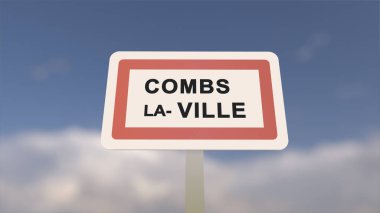 Combs-la-Ville şehir simgesi. Combs la Ville 'in girişi, Seine-et-Marne, Fransa