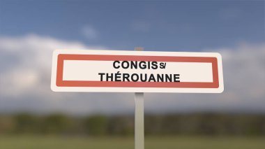 City sign of Congis-sur-Therouanne. Entrance of the town of Congis sur Therouanne in, Seine-et-Marne, France clipart