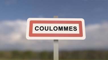 Coulommes 'un şehir işareti. Coulommes kasabasının girişi, Seine-et-Marne, Fransa