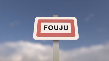 Fouju şehir işareti. Fouju şehrinin girişi, Seine-et-Marne, Fransa