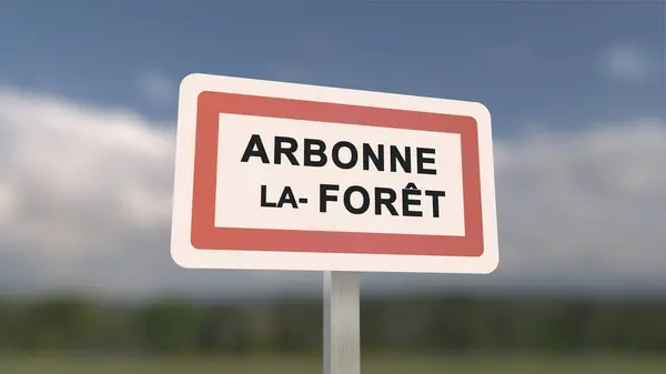 City sign of Arbonne-la-Foret. Entrance of the town of Arbonne la Foret in, Seine-et-Marne, France
