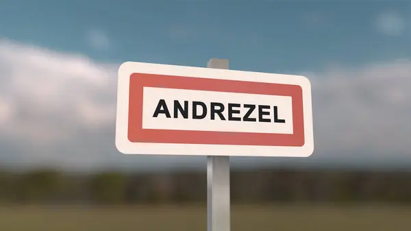City sign of Andrezel. Entrance of the town of Andrezel in, Seine-et-Marne, France