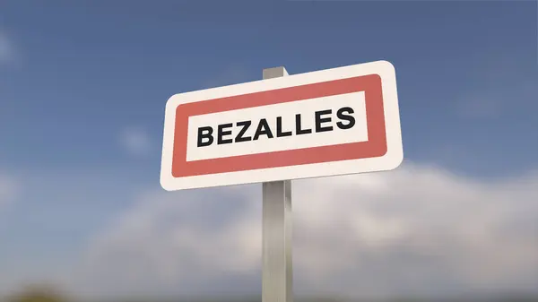City sign of Bezalles. Entrance of the town of Bezalles in, Seine-et-Marne, France