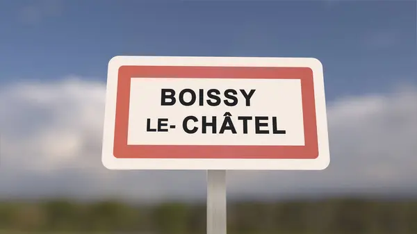 City sign of Boissy-le-Chatel. Entrance of the town of Boissy le Chatel in, Seine-et-Marne, France