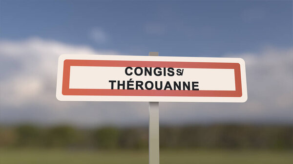 City sign of Congis-sur-Therouanne. Entrance of the town of Congis sur Therouanne in, Seine-et-Marne, France