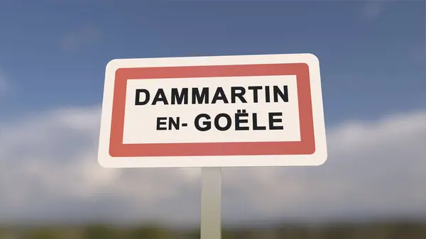 City sign of Dammartin-en-Goele. Entrance of the town of Dammartin en Goele in, Seine-et-Marne, France