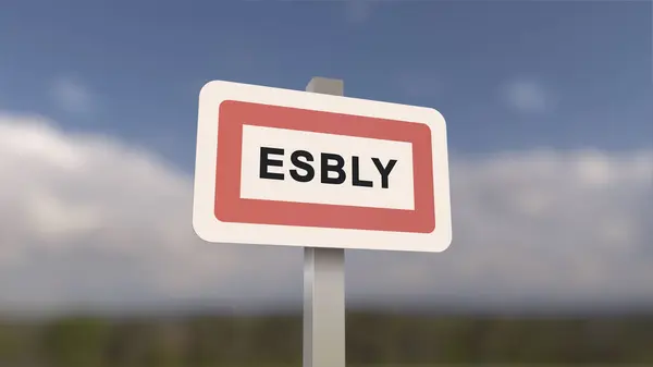 City sign of Esbly. Entrance of the town of Esbly in, Seine-et-Marne, France