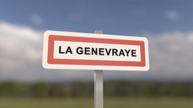 La Genevraye 'nin şehir işareti. La Genevraye 'nin girişi, Seine-et-Marne, Fransa