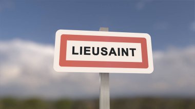 Lieusaint 'in şehir işareti. Lieusaint 'in girişi, Seine-et-Marne, Fransa