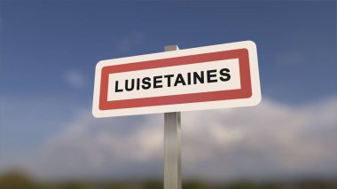 Luisetaines 'in şehir işareti. Luisetaines 'in girişi, Seine-et-Marne, Fransa