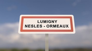 Lumigny-Nesles-Ormeaux şehir simgesi. Lumigny Nesles Ormeaux 'nun girişi, Seine-et-Marne, Fransa
