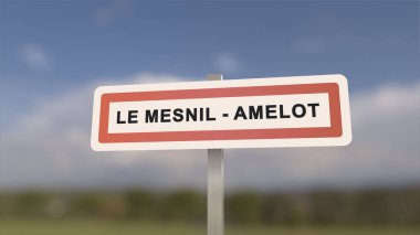 City sign of Le Mesnil-Amelot. Entrance of the town of Le Mesnil Amelot in, Seine-et-Marne, France clipart