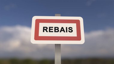 Rebais 'in şehir işareti. Rebais 'in girişi, Seine-et-Marne, Fransa