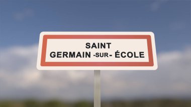 Saint-Germain-sur-Ecole şehir işareti. Saint Germain sur Ecole in, Seine-et-Marne, Fransa