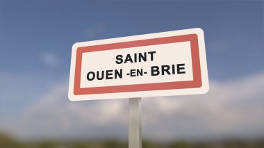 Saint-Ouen-en-Brie şehir işareti. Saint Ouen en Brie şehrinin girişi, Seine-et-Marne, Fransa