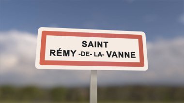 Saint-Remy-de-la-Vanne şehir işareti. Saint Remy de la Vanne 'in girişi, Seine-et-Marne, Fransa