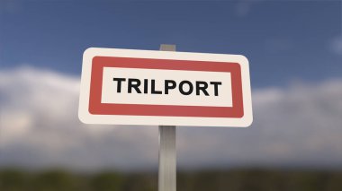 Trilport şehir simgesi. Trilport 'un girişi, Seine-et-Marne, Fransa