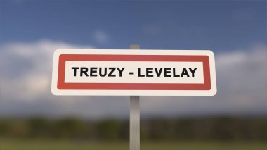 Treuzy-Levelay 'in şehir işareti. Treuzy Levelay 'in girişi, Seine-et-Marne, Fransa