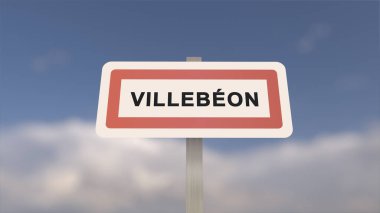 Villebeon şehir simgesi. Villebeon kasabasının girişi, Seine-et-Marne, Fransa
