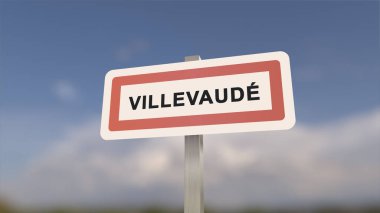 Villevaude 'un şehir işareti. Villevaude şehrinin girişi, Seine-et-Marne, Fransa