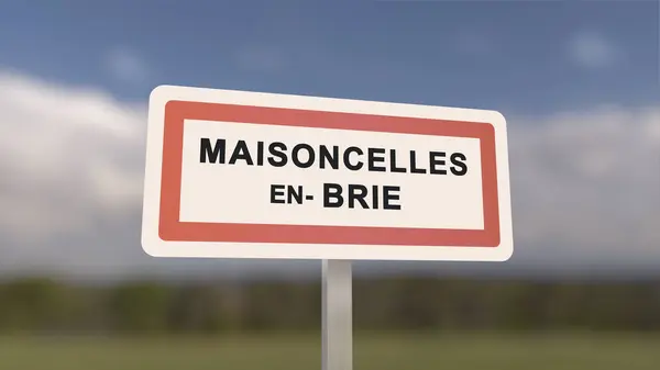 City sign of Maisoncelles-en-Brie. Entrance of the town of Maisoncelles en Brie in, Seine-et-Marne, France