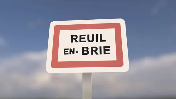 City sign of Reuil-en-Brie. Entrance of the town of Reuil en Brie in, Seine-et-Marne, France