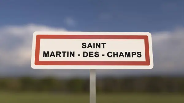 City sign of Saint-Martin-des-Champs. Entrance of the town of Saint Martin des Champs in, Seine-et-Marne, France