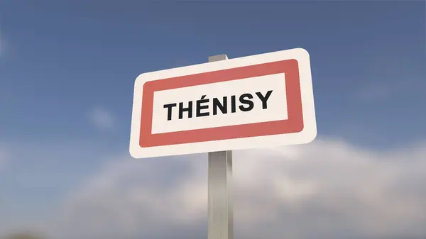City sign of Thenisy. Entrance of the town of Thenisy in, Seine-et-Marne, France