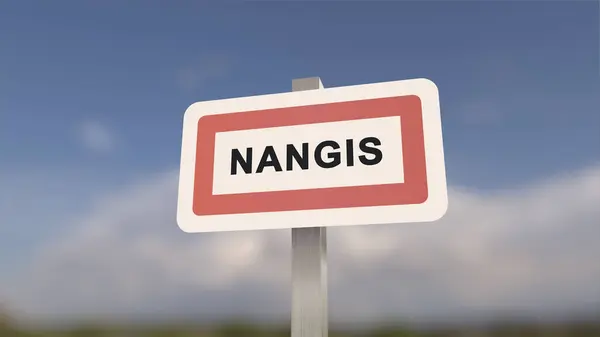 City Sign Nangis Entrance Town Nangis Seine Marne France — Stock Photo, Image