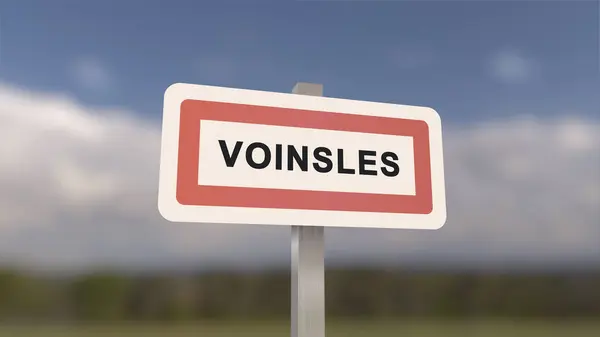 City sign of Voinsles. Entrance of the town of Voinsles in, Seine-et-Marne, France