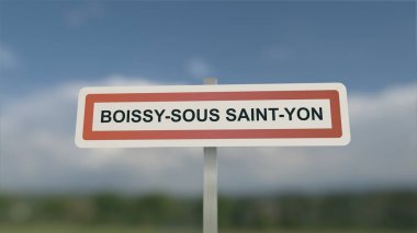 Boissy-sous-Saint-Yon kasaba girişinde bir işaret, Boissy Saint Yon şehrinin işareti. Belediyeye Giriş.