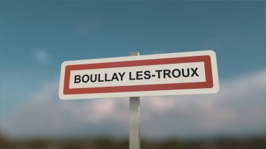 Boullay-les-Troux kasabasının girişinde bir işaret, Boullay les Troux şehrinin işareti. Belediyeye Giriş.