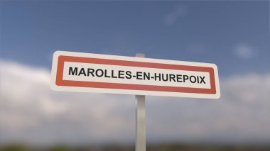 Marolles-en-Hurepoix kasaba girişinde bir işaret, Marolles en Hurepoix şehrinin işareti. Belediyeye Giriş.