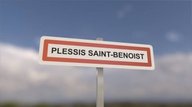 A sign at Plessis-Saint-Benoist town entrance, sign of the city of Plessis Saint Benoist. Entrance to the municipality. clipart