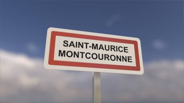 A sign at Saint-Maurice-Montcouronne town entrance, sign of the city of Saint Maurice Montcouronne. Entrance to the municipality. clipart