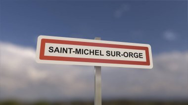 Saint-Michel-sur-Orge kasaba girişinde bir işaret, Saint Michel sur Orge şehrinin işareti. Belediyeye Giriş.