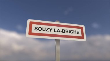 Souzy-la-Briche kasaba girişinde bir işaret, Souzy la Briche şehrinin işareti. Belediyeye Giriş.