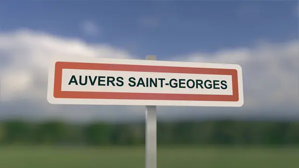 A sign at Auvers-Saint-Georges town entrance, sign of the city of Auvers Saint Georges. Entrance to the municipality.