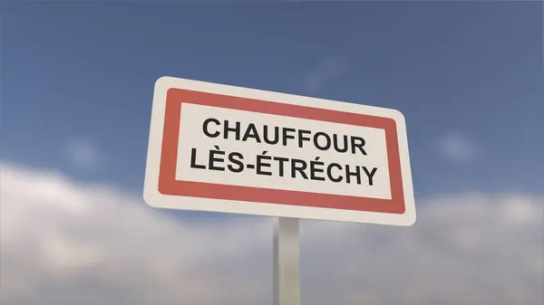 stock image A sign at Chauffour-ls-etrechy town entrance, sign of the city of Chauffour ls etrechy. Entrance to the municipality.