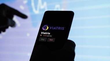 January 15th 2024. The logo of Viatris on the screen of an exchange. Viatris price stocks, $VTRS on a device. clipart