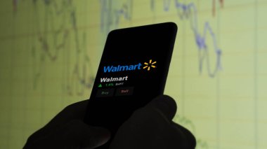 15 Ocak 2024. Bir alışveriş ekranında Walmart 'ın logosu. Walmart hisse senetleri, bir aygıtta WMT $.