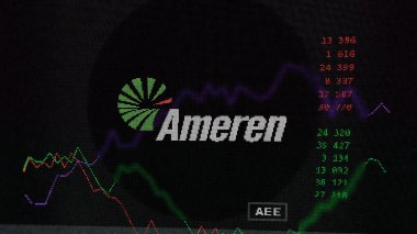 19 Mart 2024. Bir değiş tokuş ekranında Ameren 'in logosu. Ameren hisse senetleri, bir cihazda AEE $.