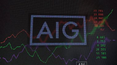 19 Mart 2024. American International Group 'un logosu bir değiş tokuş ekranında. American International Group hisse senetleri, bir cihaza AIG $.
