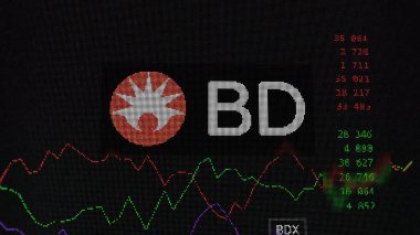 19 Mart 2024. Değiş tokuş ekranında Becton Dickinson 'ın logosu. Becton Dickinson hisse senetleri, cihaza BDX $.