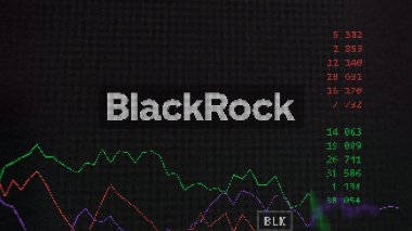 19 Mart 2024. Bir değiş tokuş ekranındaki BlackRock logosu. BlackRock hisse senetleri, cihazda BLK $.