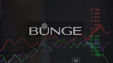19 Mart 2024. Bir değiş tokuş ekranında Bunge Limited logosu. Bunge Limitli Fiyat Hisseleri, Bir aygıtta BG $.
