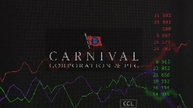 19 Mart 2024. Bir değiş tokuşun ekranındaki Karnaval logosu. Karnaval hisseleri, bir cihaza CCL dolar..