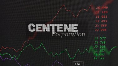 19 Mart 2024. Centene Şirketi 'nin logosu bir değiş tokuş ekranında. Centene Şirketi hisse senetleri, bir cihaza CNC $.
