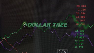 19 Mart 2024. Takas ekranındaki Dolar Ağacı logosu. Dolar ağacı fiyatları, aygıt için DLTR $.