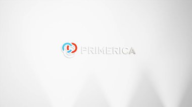 26 Mart 2024, Primerica 'nın logosu salon binasının beyaz bir duvarında..